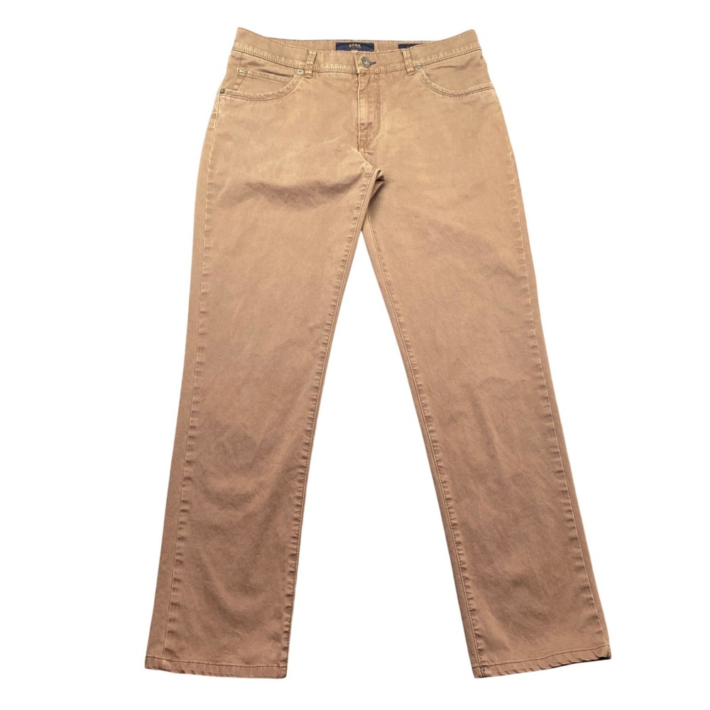Brax Feel Good Cadiz Quantum Pima Mens Brown Straight Leg Pants 3Sz 34 Preppy